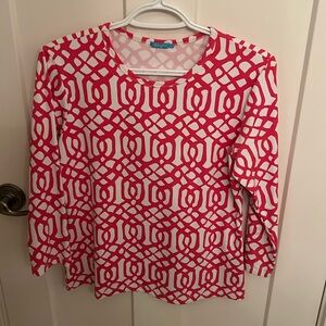 J. McLaughlin Pink and White Geometric Top